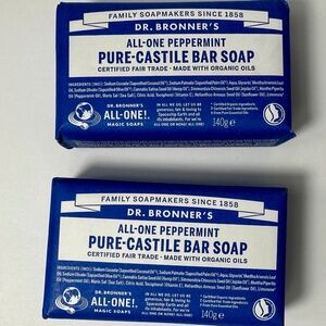 2-Pack | Dr. Bronner’s Peppermint Pure Castile Bar Soap | Organic Vegan | 5oz Ea